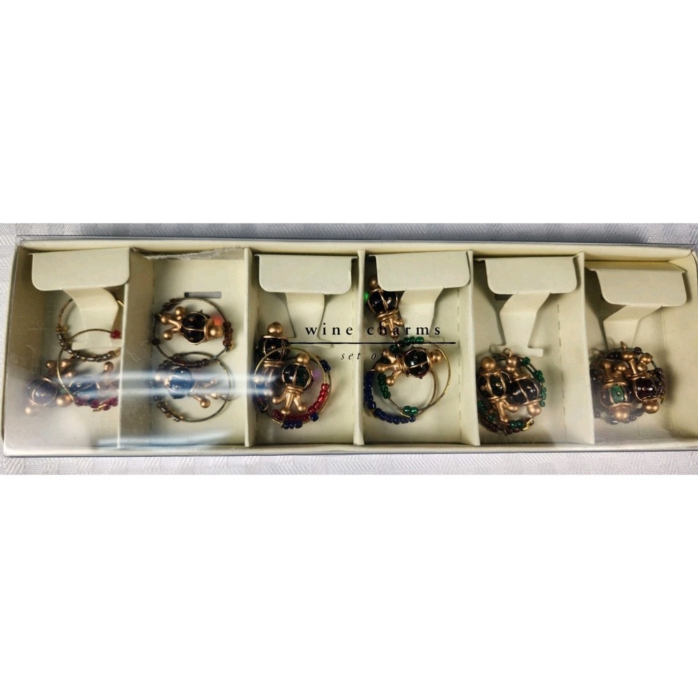 Pier One Imports Wine Glass Ring Charms, Set Of 6, New in box